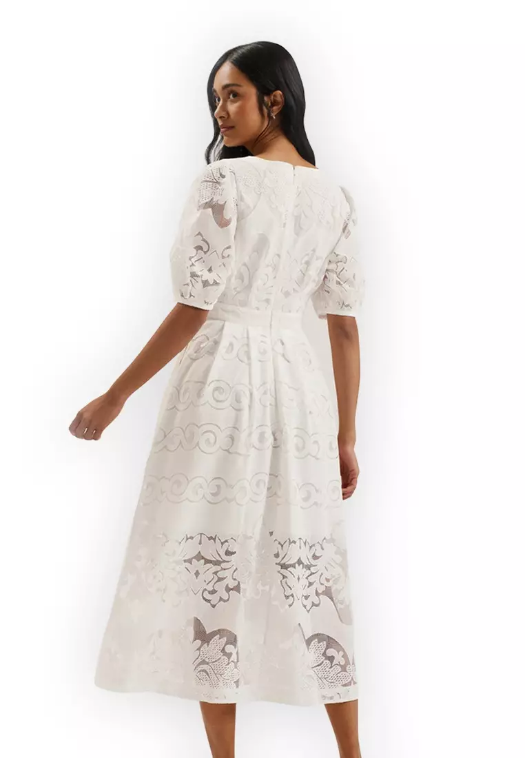 Ted Baker Ted Baker Lace Puff Sleeve Midi Dress