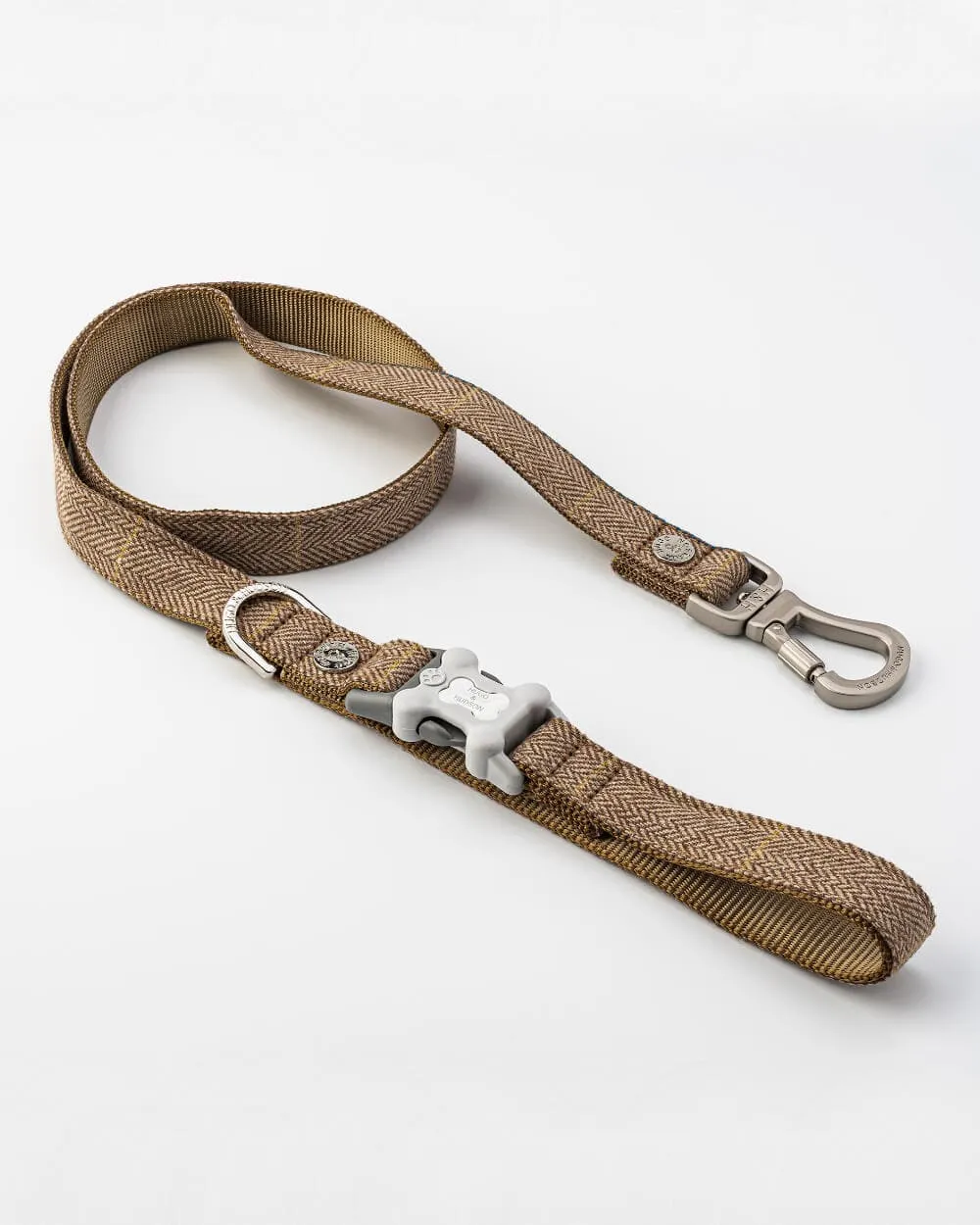 Tweed Dog Lead - Caramel Checked Herringbone