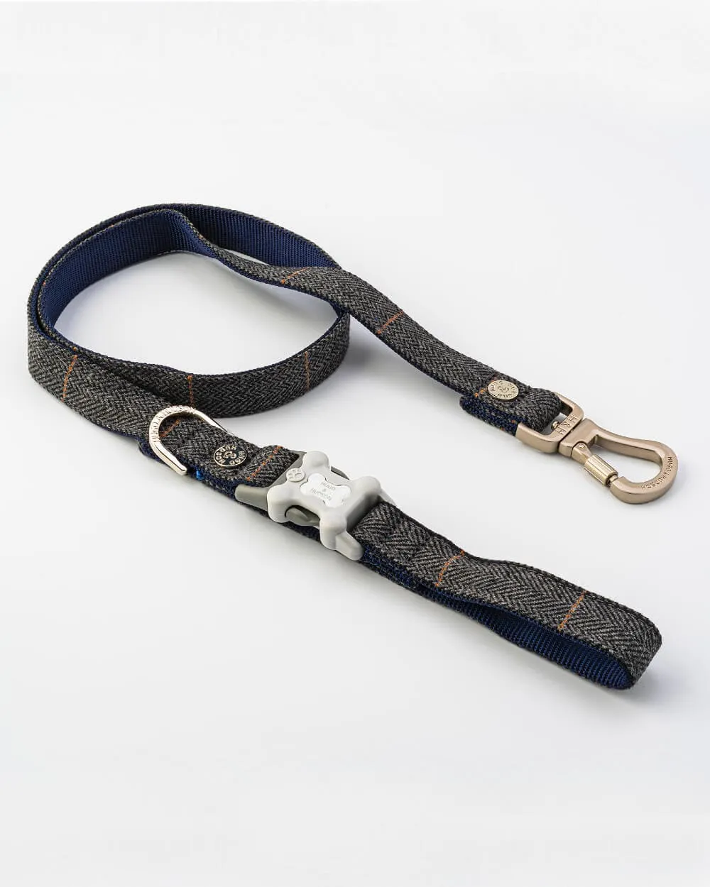 Tweed Dog Lead - Grey Checked Herringbone