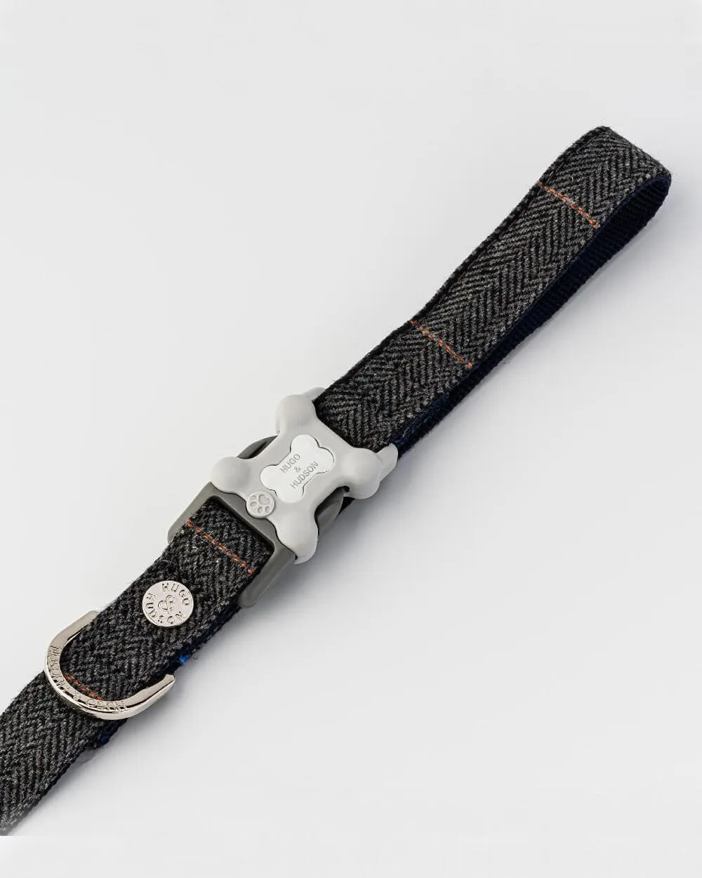 Tweed Dog Lead - Grey Checked Herringbone