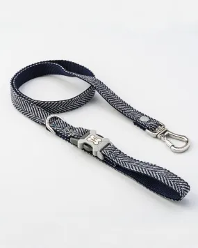 Tweed Dog Lead - Navy Herringbone