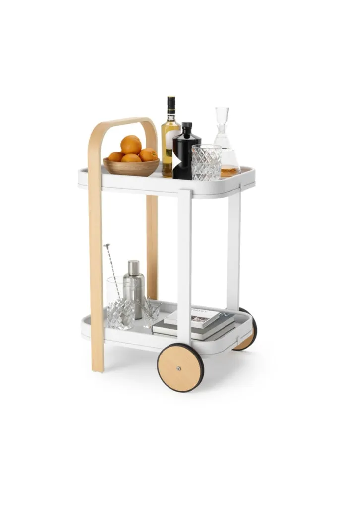 Umbra - Bellwood Bar Cart - White & Natural SEO-friendly keywords: white bar cart, natural bar cart