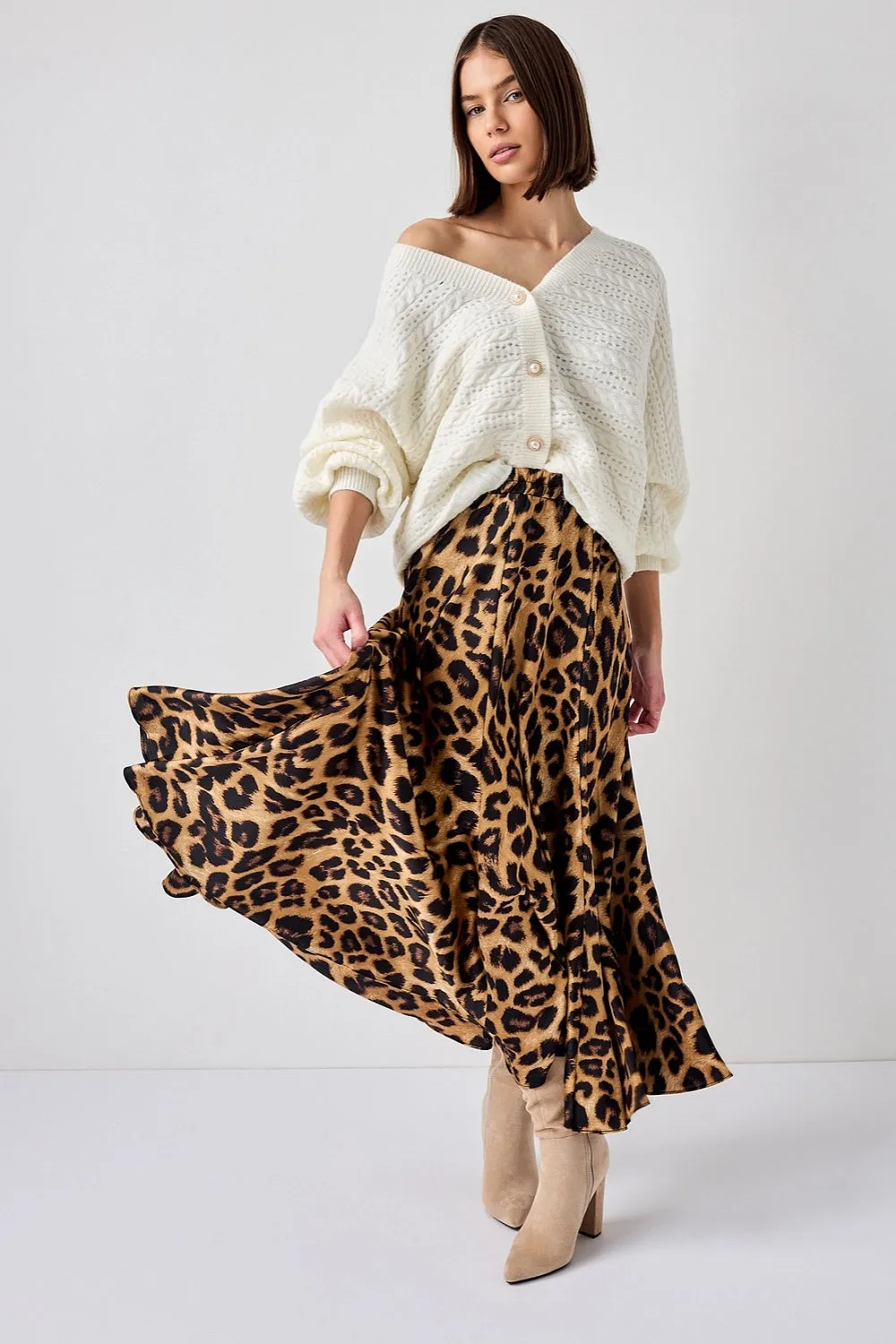 Valentina Caramel Leopard Satin Skirt