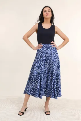 Valentina Satin Skirt, Blue Leopard