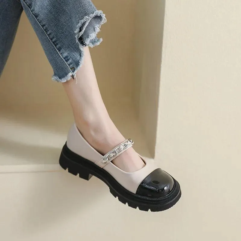 W8056 Women's Leather Mary Jane Low Heel Casual Shoes