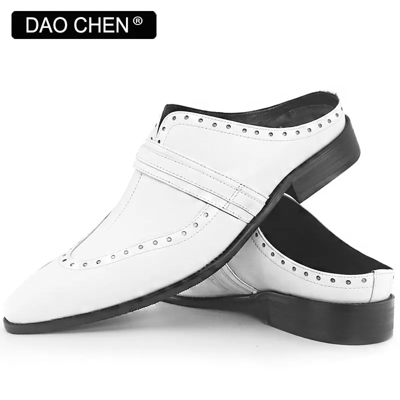 White Leather Casual Shoes with Pointed Toe - Breathable and Comfortable