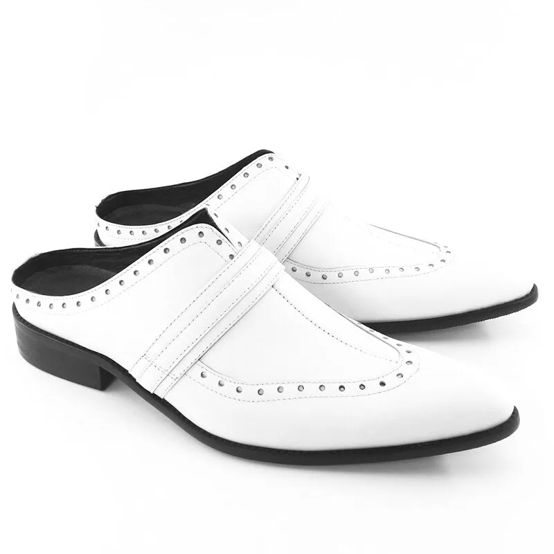 White Leather Casual Shoes with Pointed Toe - Breathable and Comfortable