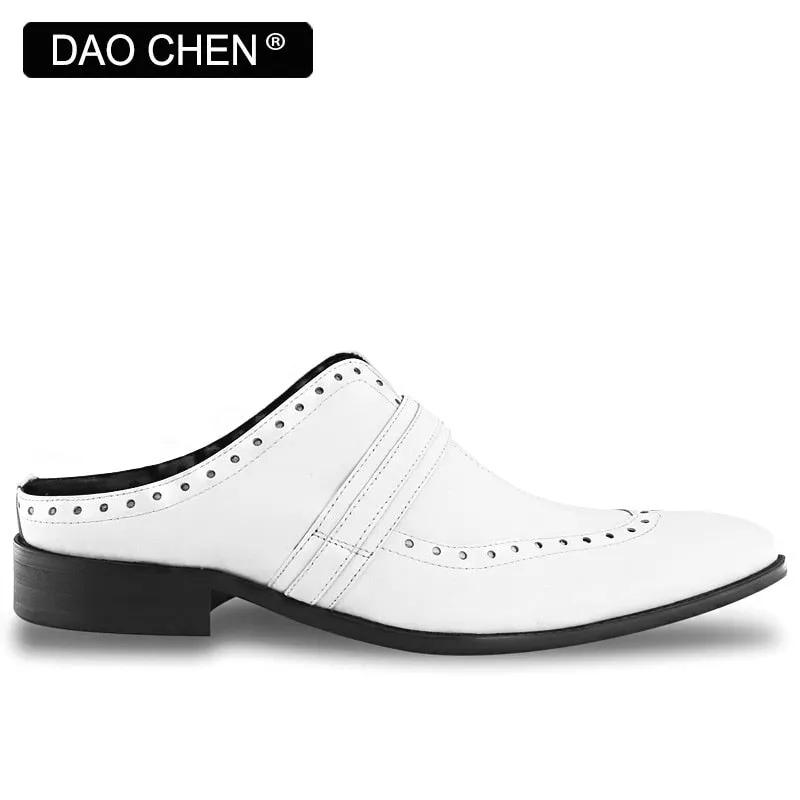 White Leather Casual Shoes with Pointed Toe - Breathable and Comfortable