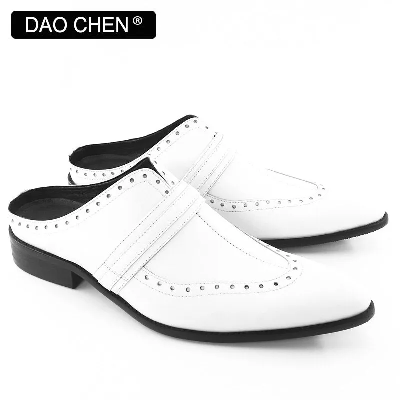 White Leather Casual Shoes with Pointed Toe - Breathable and Comfortable