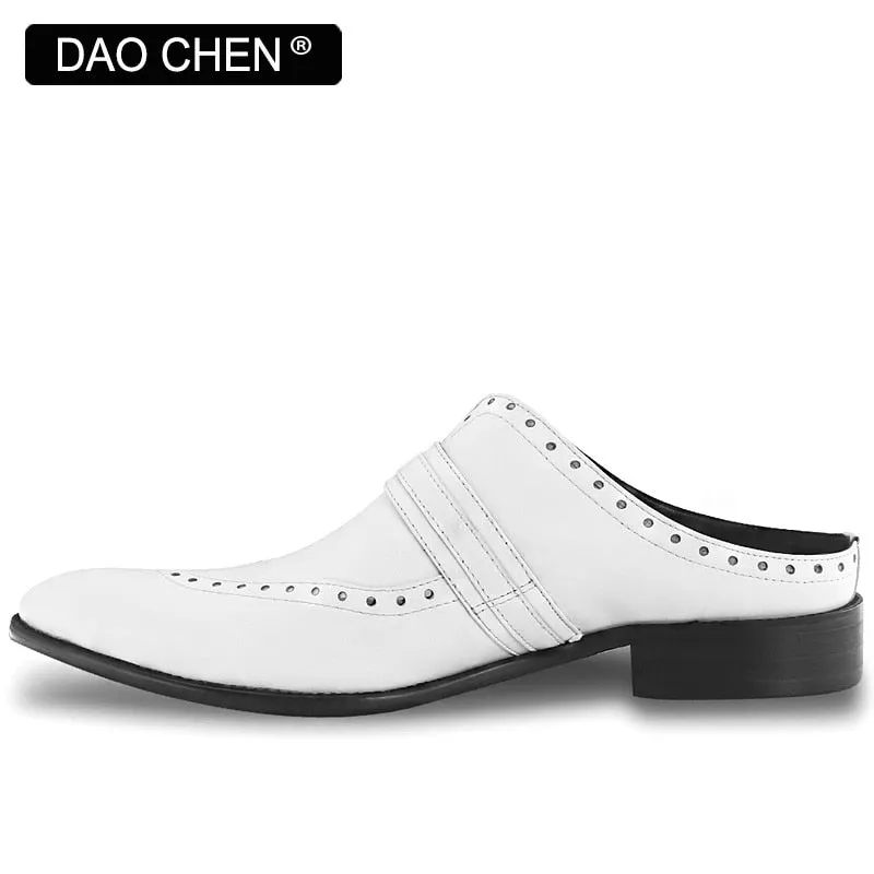 White Leather Casual Shoes with Pointed Toe - Breathable and Comfortable