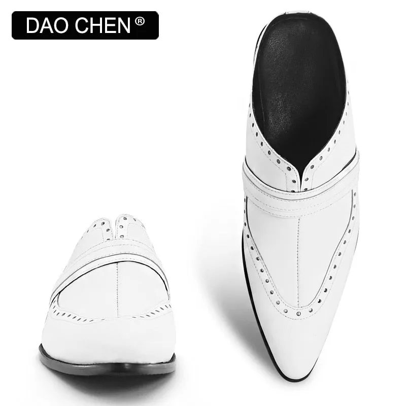 White Leather Casual Shoes with Pointed Toe - Breathable and Comfortable