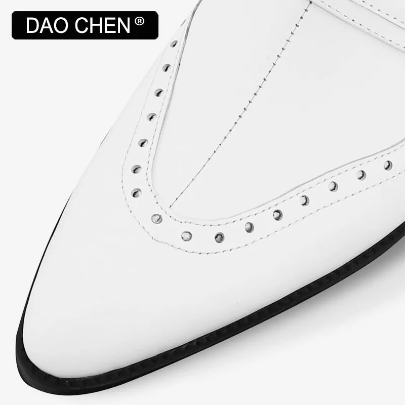 White Leather Casual Shoes with Pointed Toe - Breathable and Comfortable