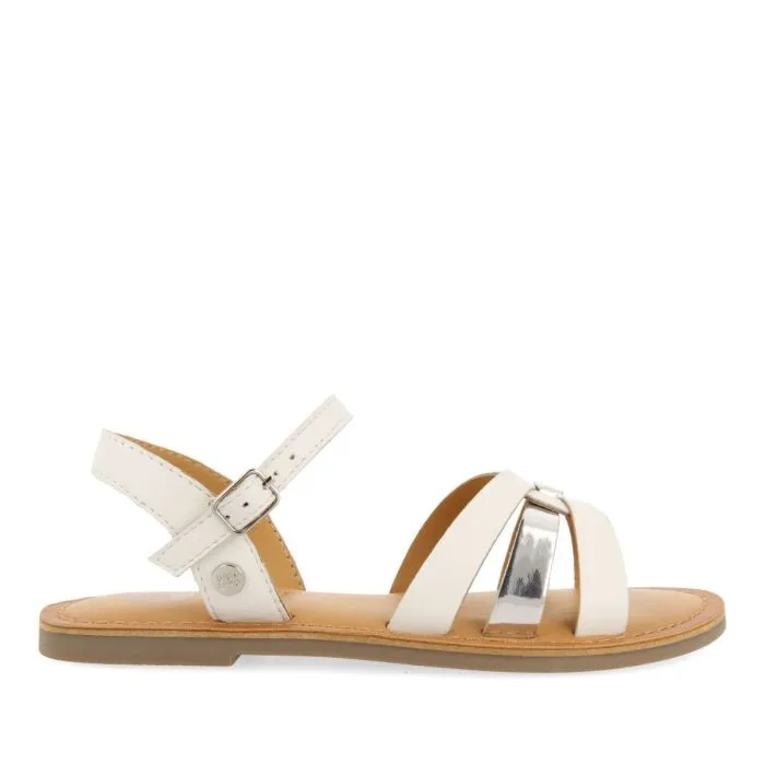 WHITE LEATHER SANDALS WITH METALLIC DETAIL FOR GIRL AND BOY IMBLER