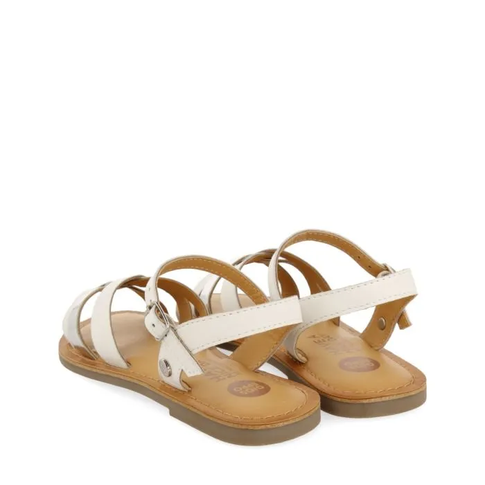 WHITE LEATHER SANDALS WITH METALLIC DETAIL FOR GIRL AND BOY IMBLER