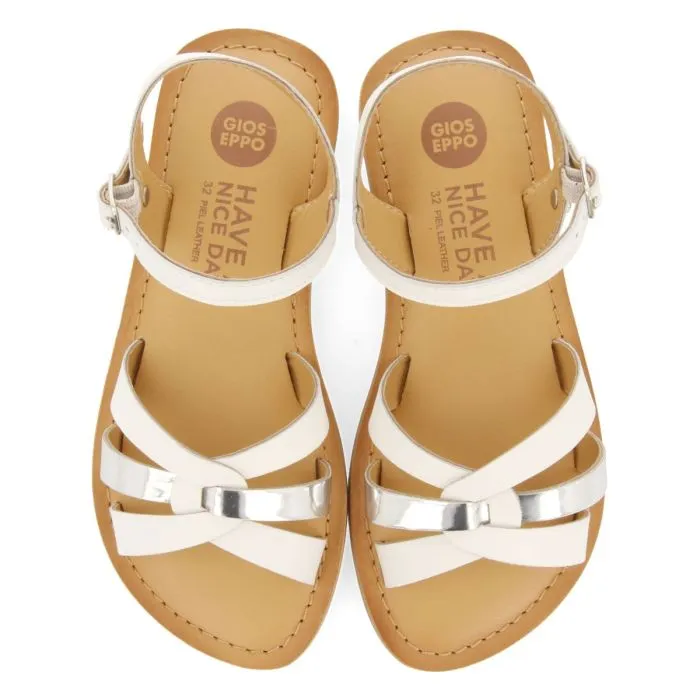 WHITE LEATHER SANDALS WITH METALLIC DETAIL FOR GIRL AND BOY IMBLER