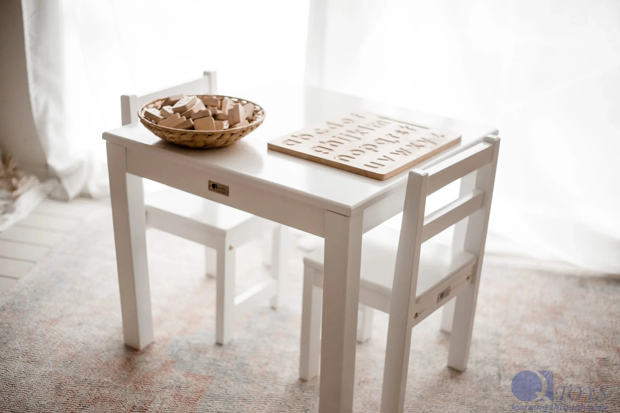 White Timber Table 2 Chairs