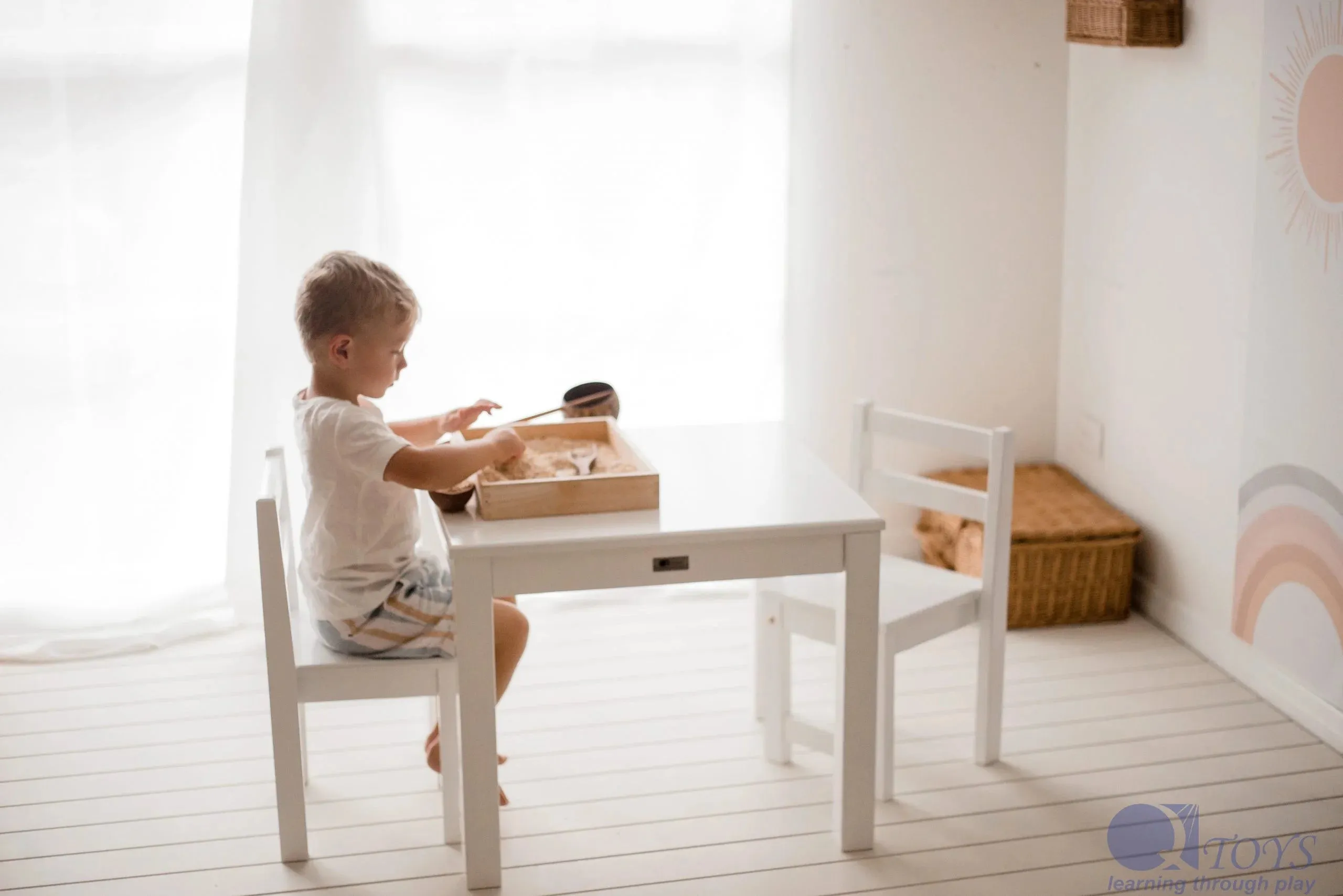 White Timber Table 2 Chairs