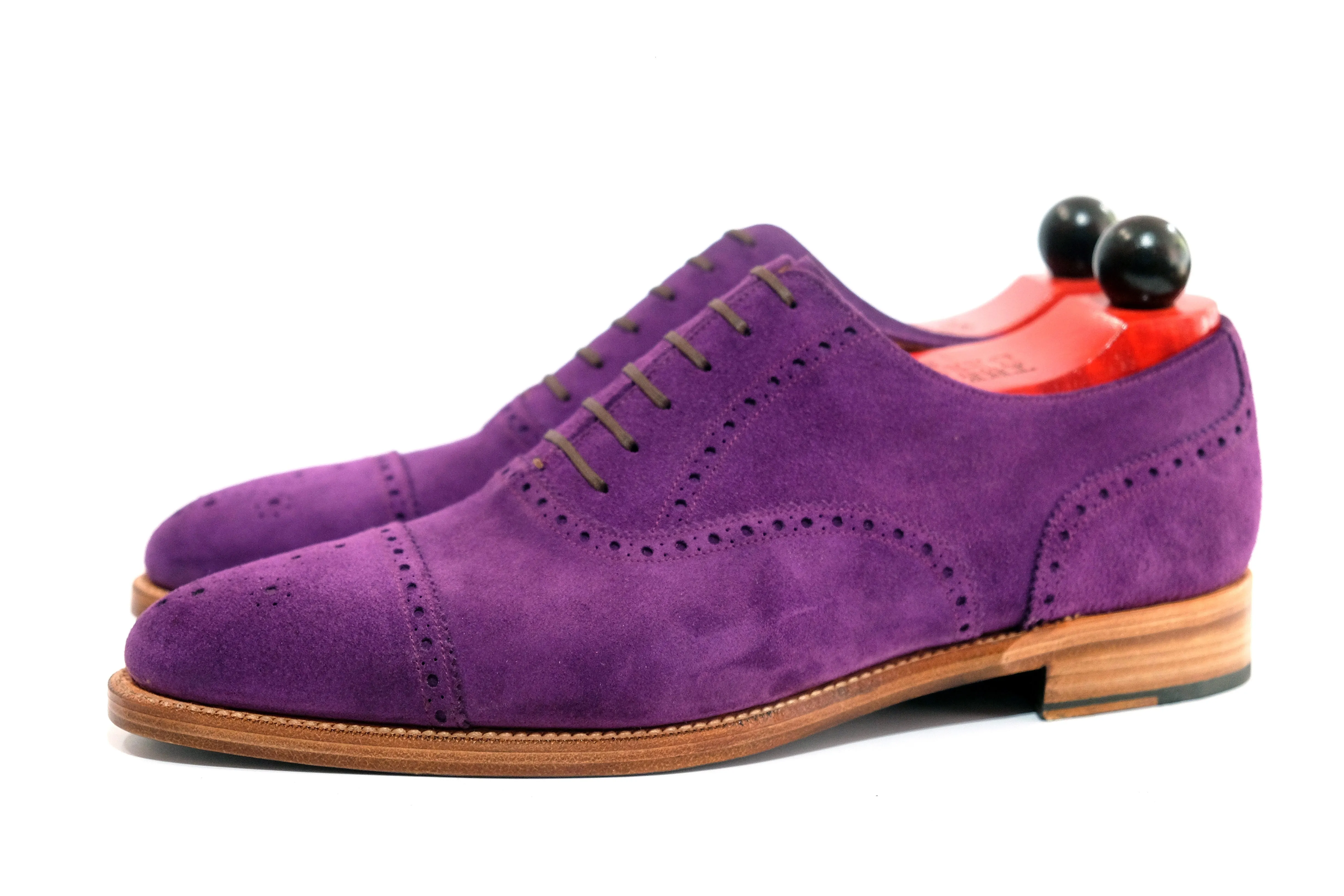 Windermere Suede Shoes - Purple Color with Natural Edge Trim - TMG Last - Double Leather Sole - Shop Now