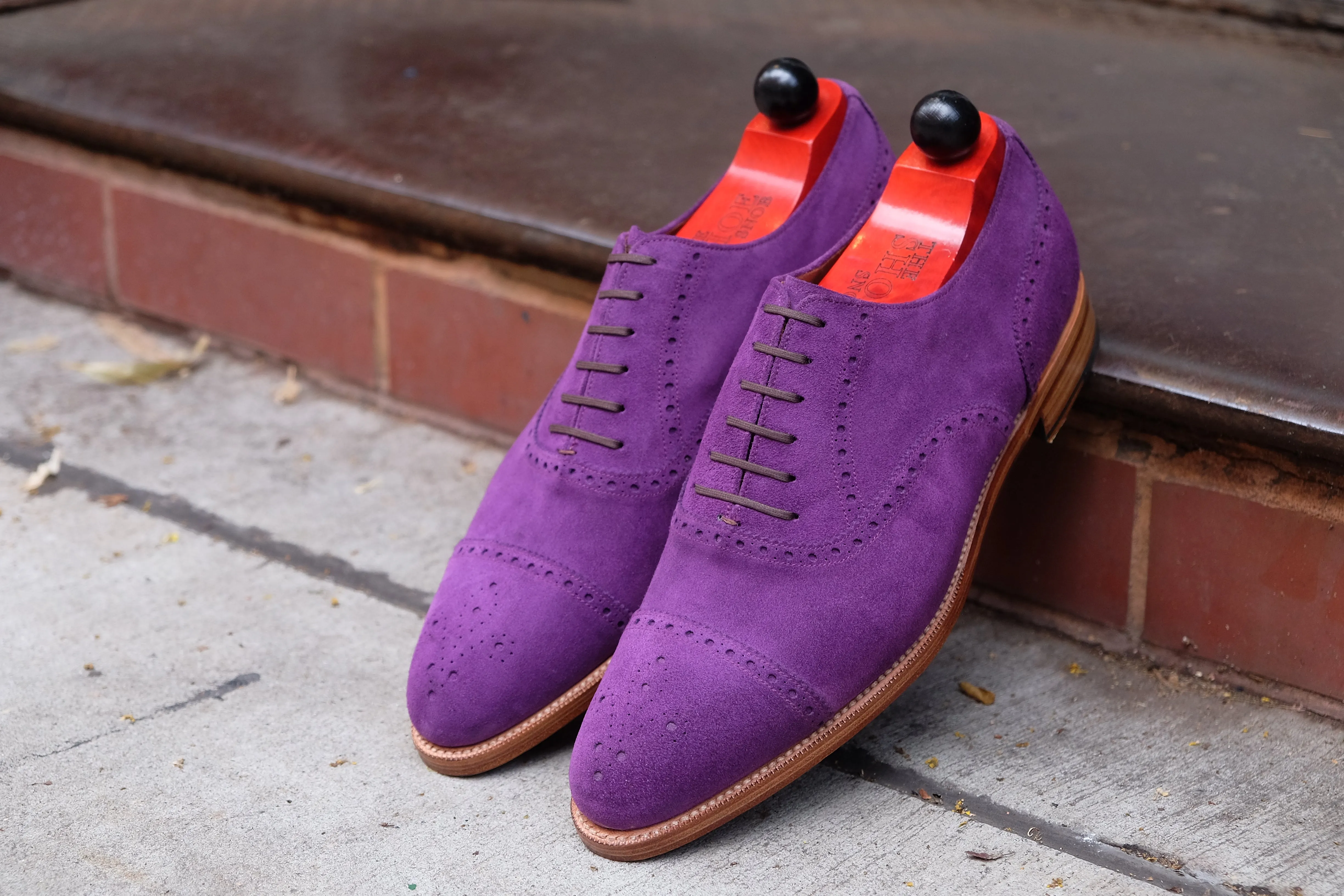 Windermere Suede Shoes - Purple Color with Natural Edge Trim - TMG Last - Double Leather Sole - Shop Now