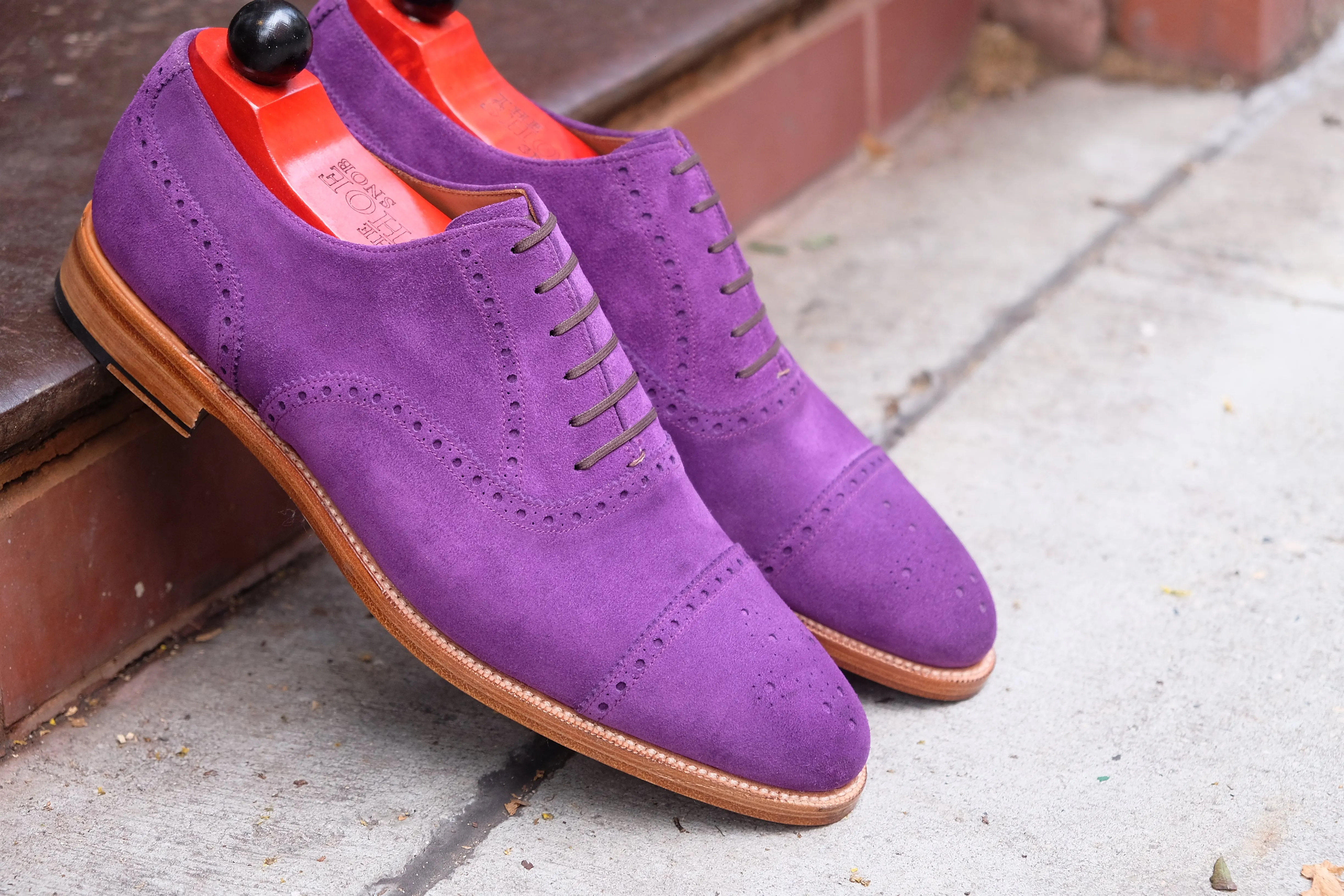 Windermere Suede Shoes - Purple Color with Natural Edge Trim - TMG Last - Double Leather Sole - Shop Now