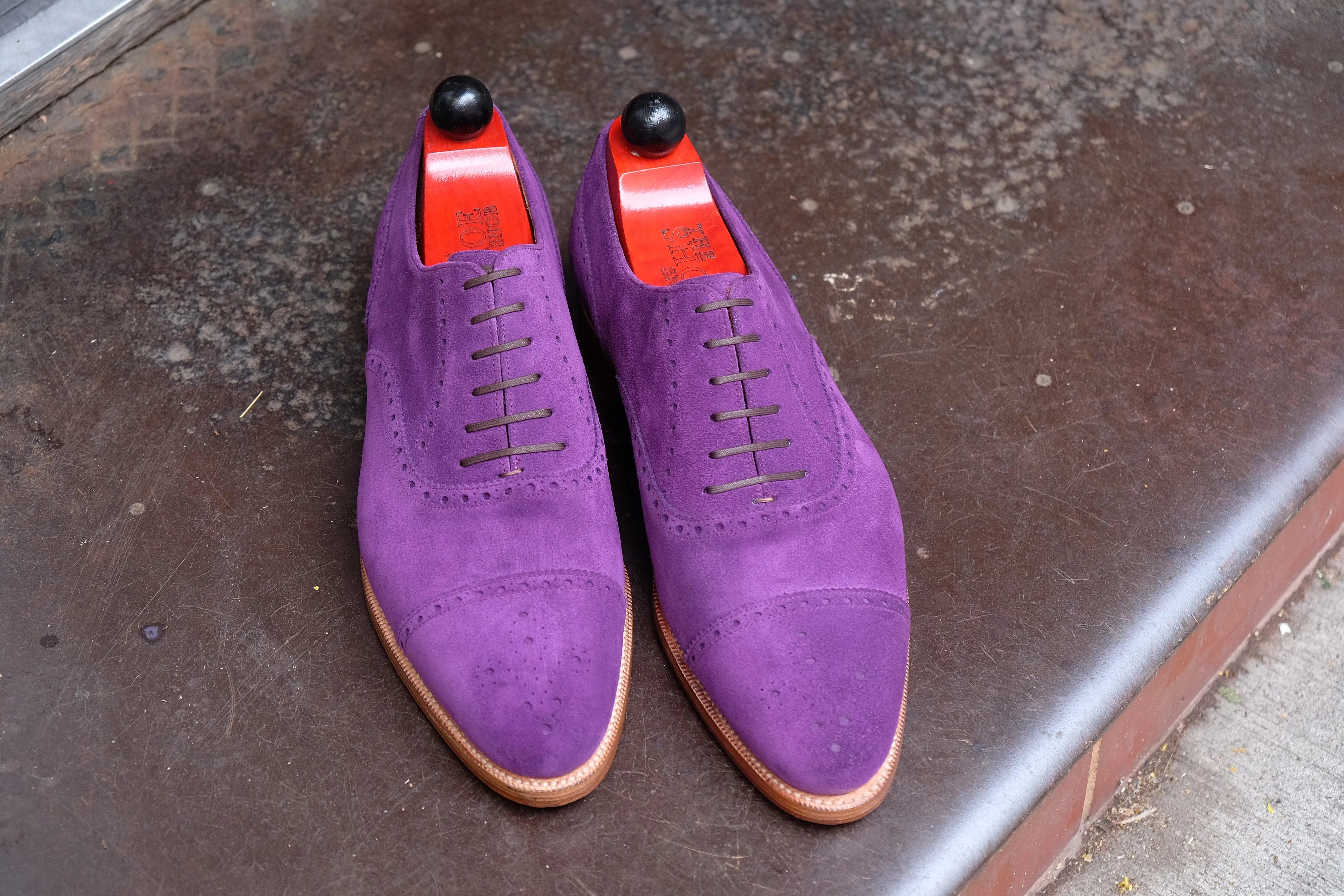 Windermere Suede Shoes - Purple Color with Natural Edge Trim - TMG Last - Double Leather Sole - Shop Now