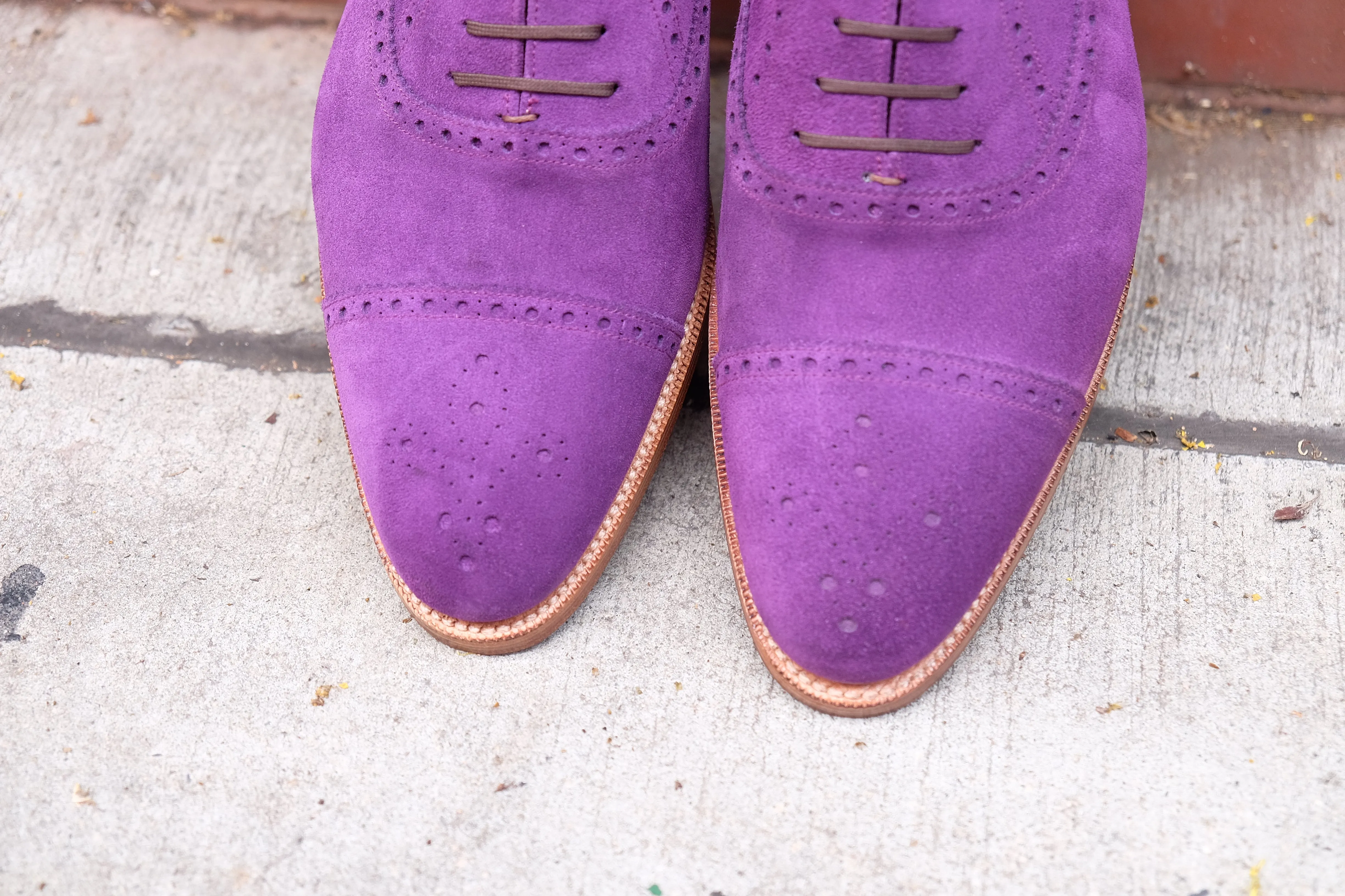 Windermere Suede Shoes - Purple Color with Natural Edge Trim - TMG Last - Double Leather Sole - Shop Now