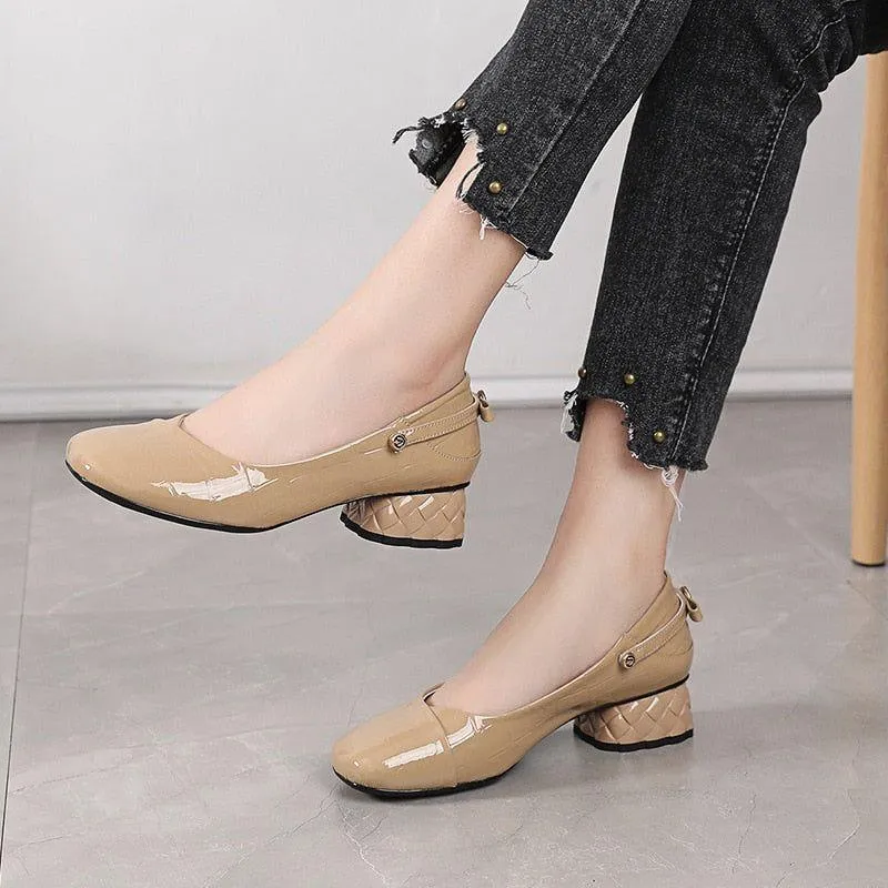 Women's Casual Shoes - Medium Heel, Leather Pumps (FX315)