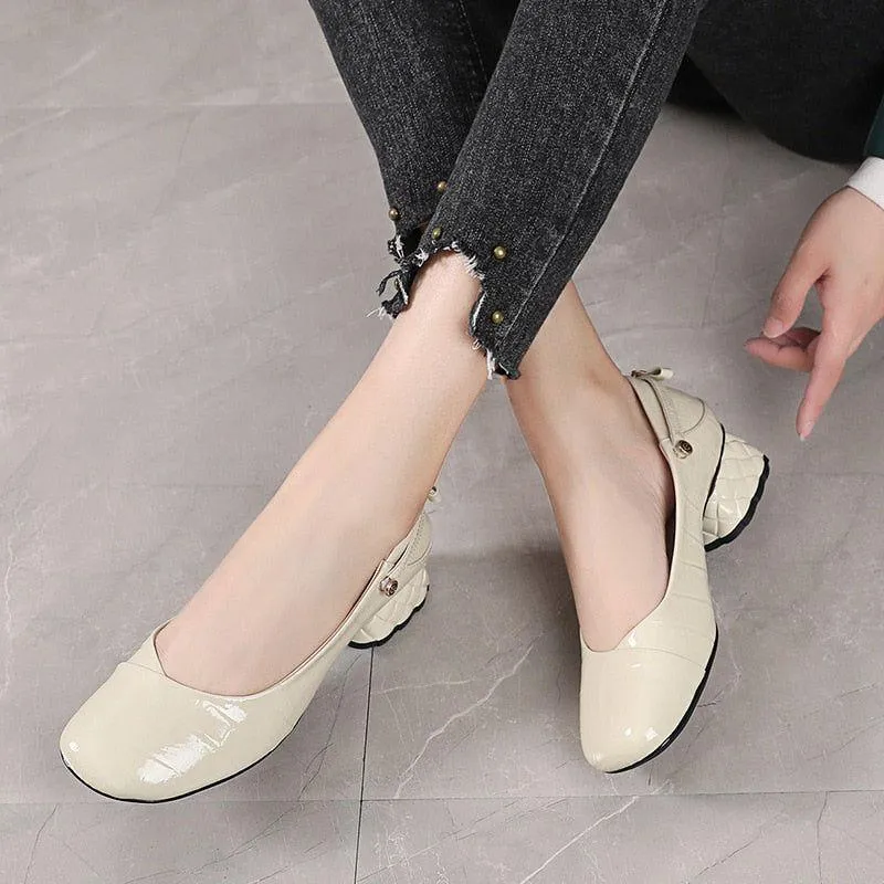 Women's Casual Shoes - Medium Heel, Leather Pumps (FX315)