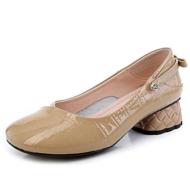 Women's Casual Shoes - Medium Heel, Leather Pumps (FX315)