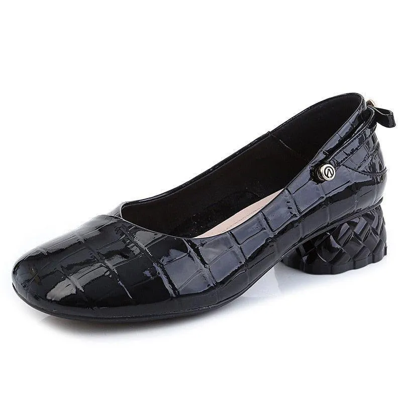 Women's Casual Shoes - Medium Heel, Leather Pumps (FX315)