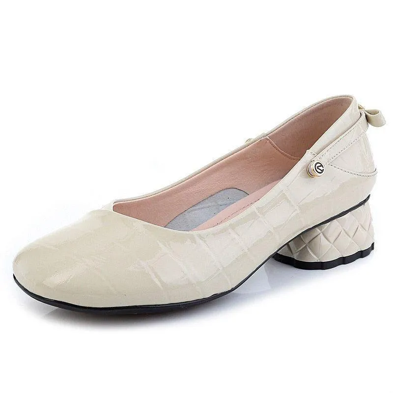 Women's Casual Shoes - Medium Heel, Leather Pumps (FX315)