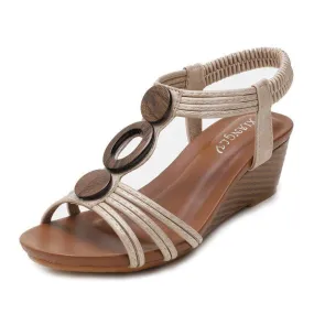 Wooden Wedge Sandals with Pattern