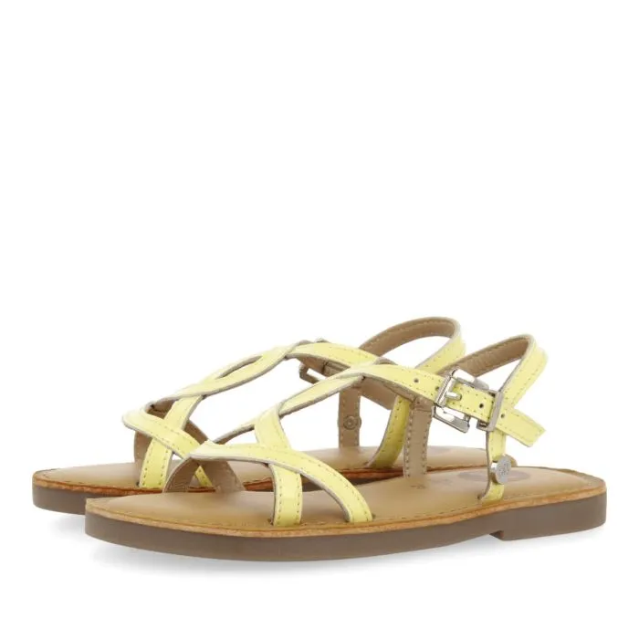 YELLOW LEATHER SANDALS WITH STRAPS FOR GIRL SLIVNO