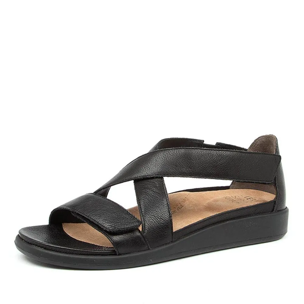 ZIERA women's black wedge sandals - ISSY collection